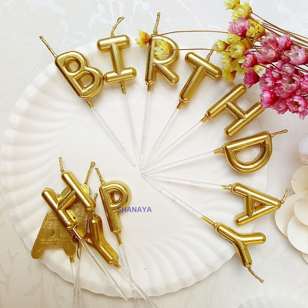 SHANAYA Happy Birthday Letter Candles for Cakes Cup Cakes Birthday Decoration - Silver