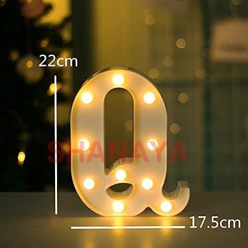 Shanaya Alphabet LED Letter Lights Number Light Decorative Birthday Wedding Party Home Decor Light Up Plastic English Letters Standing Hanging A-Z for Party Wedding Festival (Q)