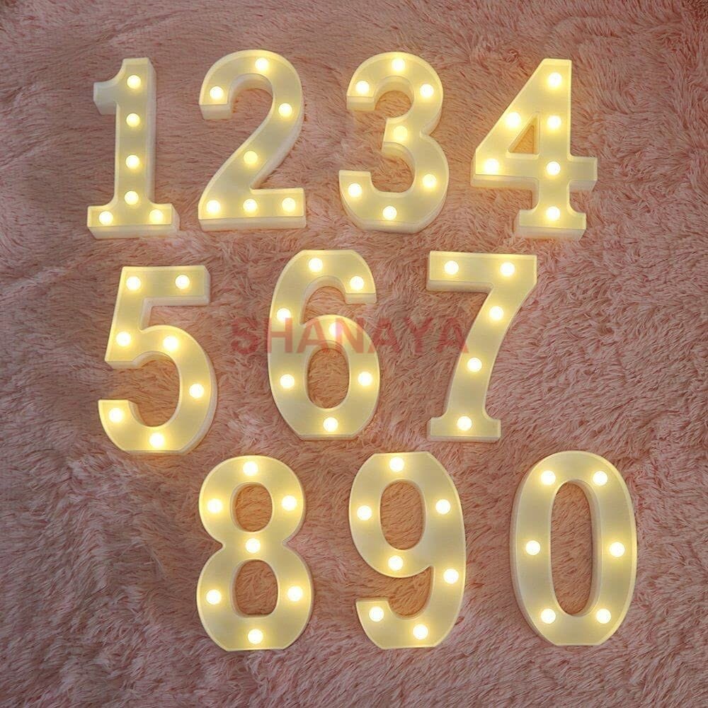 SHANAYA Alphabet LED Letter Lights Number Light Decorative Birthday Wedding Party Home Decor Light Up Plastic English Letters Standing Hanging A-Z for Party Wedding Festival (Number 0)