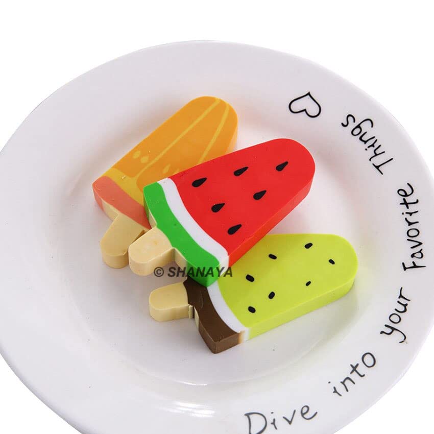 SHANAYA Eraser for Kids Ice Pop Fruit Shaped Pencil Erasers Set Return Gifts for Boys Girls Stationery School Items (Pack of 10 Erasers) - Stationery | Buy online on ZillyBuy