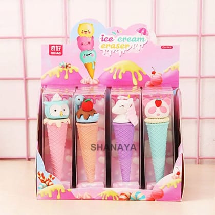 SHANAYA Cute Fancy Ice Cream Shape Erasers for Girls Boys Kids Children Stationary Items Pack of 4