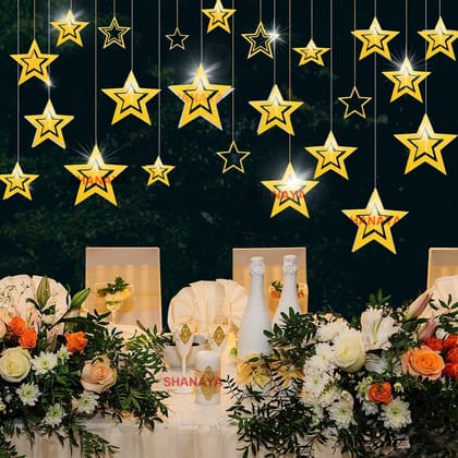 SHANAYA 3D Star Hanging Kit Glitter Star Swirl Banner Garland Decorations for Birthday Wedding Party Engagement Baby Shower New Year Decoration Items - Pack of 11 Pieces (Gold)