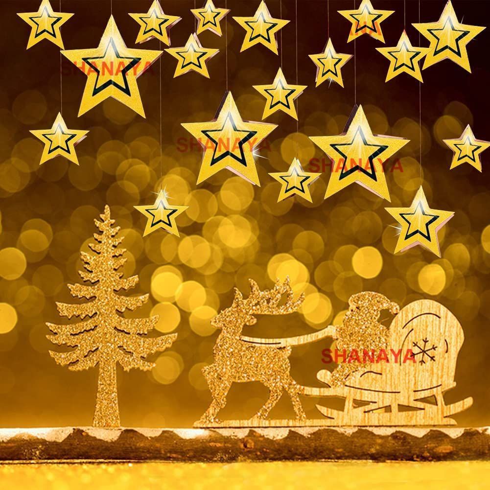 SHANAYA 3D Star Hanging Kit Glitter Star Swirl Banner Garland Decorations for Birthday Wedding Party Engagement Baby Shower New Year Decoration Items - Pack of 11 Pieces (Gold)