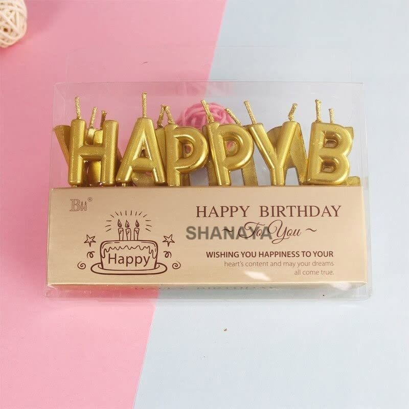 SHANAYA Happy Birthday Letter Candles for Cakes Cup Cakes Birthday Decoration - Gold