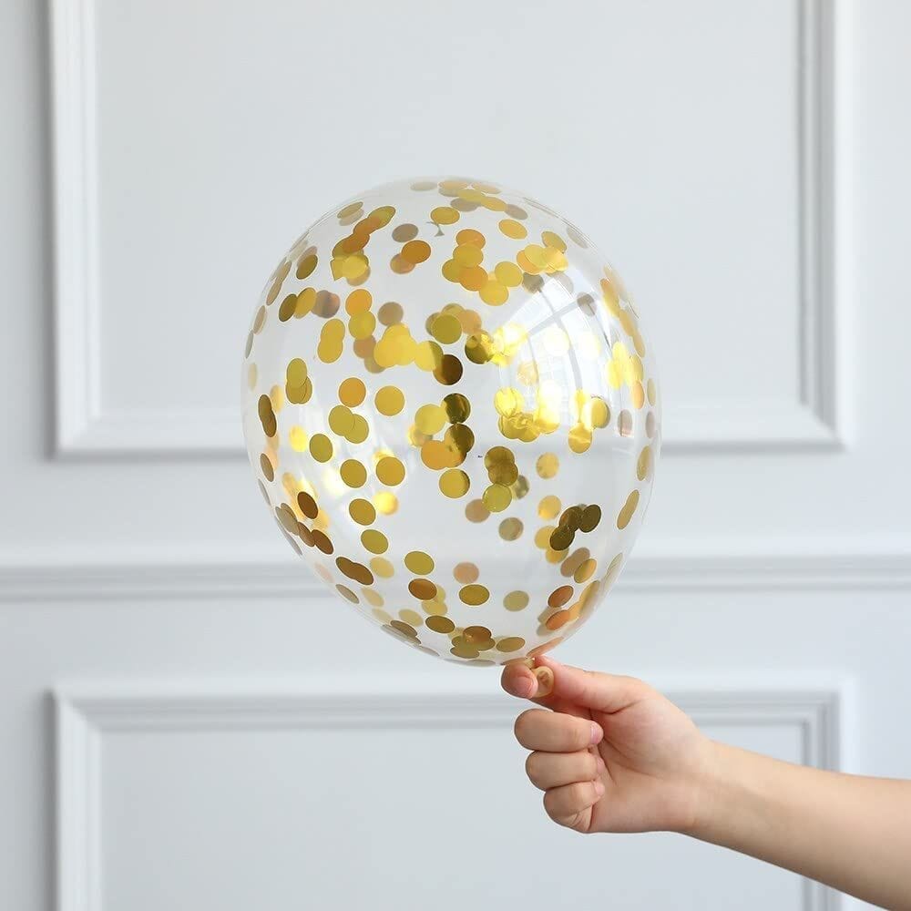 SHANAYA Confetti Balloons For Birthday Theme Party Decoration Items For Girls Boys Adults (Gold Pack Of 5)