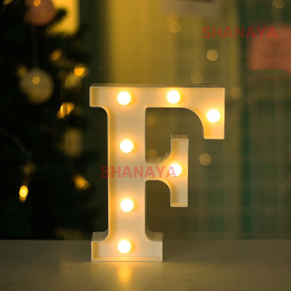 Shanaya Alphabet LED Letter Lights Number Light Decorative Birthday Wedding Party Home Decor Light Up Plastic English Letters Standing Hanging A-Z for Party Wedding Festival (F)