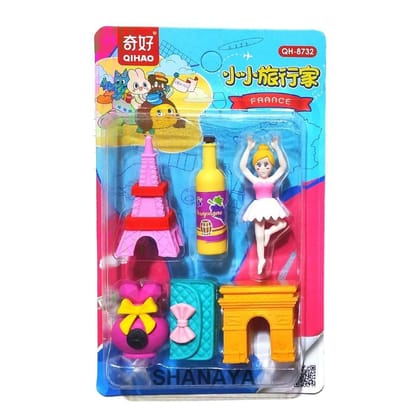 SHANAYA Pencil Eraser for Kids Cute France Country Erasers Set Return Gifts for Girls Boys Kids Children Stationary School Items