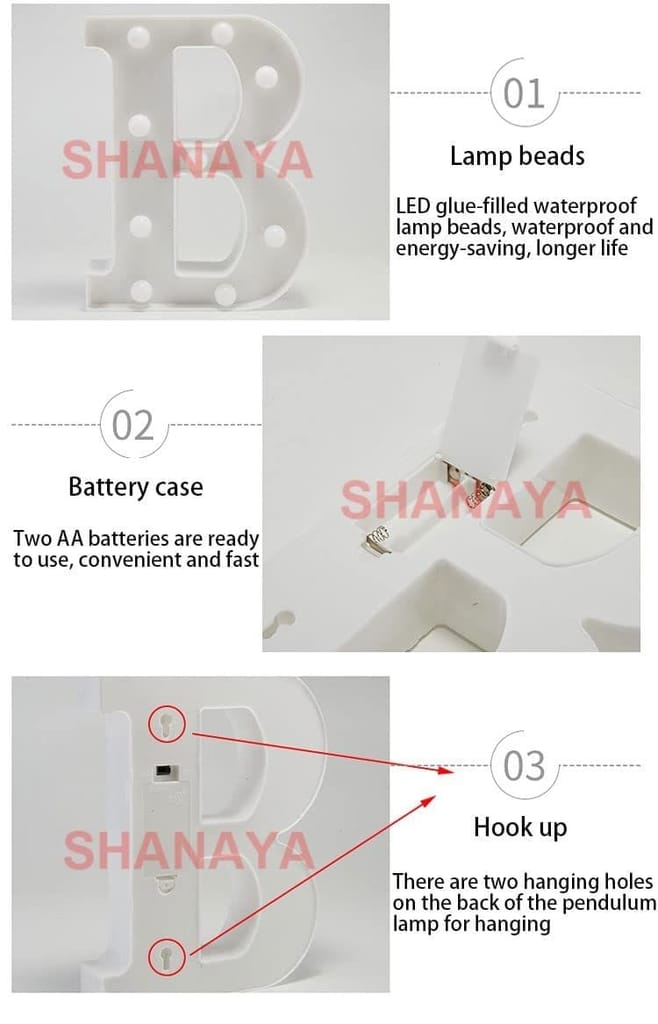 Shanaya Alphabet LED Letter Lights Number Light Decorative Birthday Wedding Party Home Decor Light Up Plastic English Letters Standing Hanging A-Z for Party Wedding Festival (C)