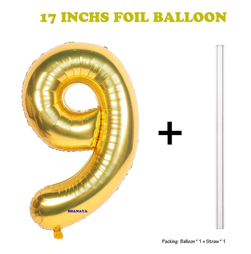 SHANAYA Happy Birthday Decorations For Girls Boys Husband Wife Combo Items Kit -42Pcs Set Blue Gold Happy Birthday Bunting Banner White Metallic Balloons Star Heart Number 9 Foil Baloons Party Supplies