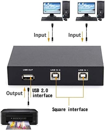 Multitask with Ease: USB Printer Switcher (2 Ports) - Control Your Printer from 2 Computers