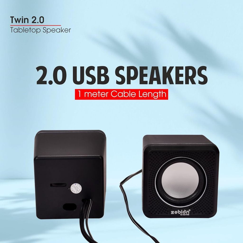 Zebion Muze Twin Tabletop 2.0 Speaker Set, with Output Power: 3Wx2=6W, USB Connectivity, USB Powered, Compact and Sleek, Driver Unit: 40mmx2, Durable Body