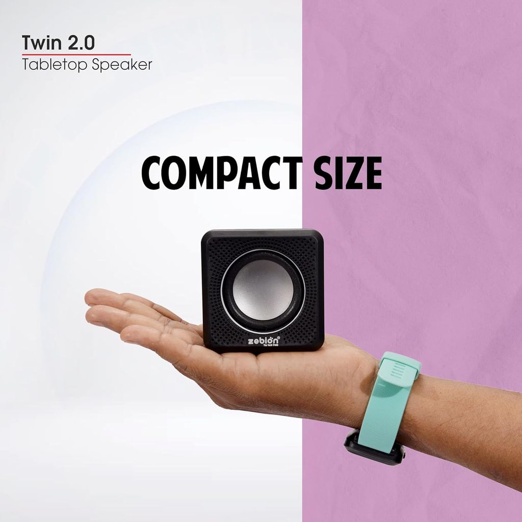 Zebion Muze Twin Tabletop 2.0 Speaker Set, with Output Power: 3Wx2=6W, USB Connectivity, USB Powered, Compact and Sleek, Driver Unit: 40mmx2, Durable Body
