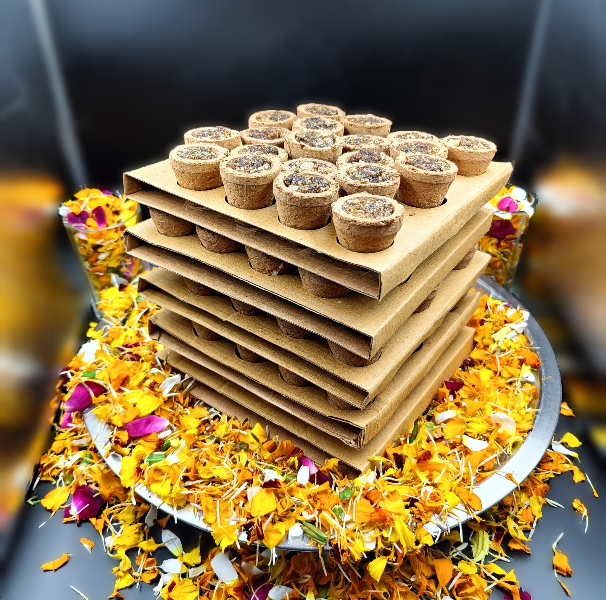 Gaukosh Hawan Cup Filled II Cow dung Cups Panchgavya Natural Sambrani/Loban/Guggal/Hawan samagri II Natural Organic Hawan Cups II Cow Dung Hawan Cup For Puja II Pack of 1 (100 pcs)