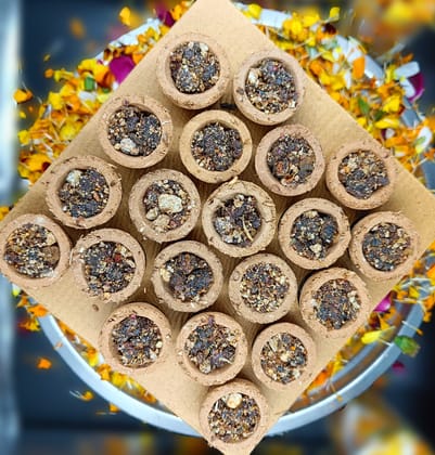 Gaukosh Hawan Cup Filled II Cow dung Cups Panchgavya Natural Sambrani/Loban/Guggal/Hawan samagri II Natural Organic Hawan Cups II Cow Dung Hawan Cup For Puja II Pack of 1 (100 pcs)