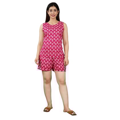 Women's Cotton Sleeveless Top Shorts Set Night Suit