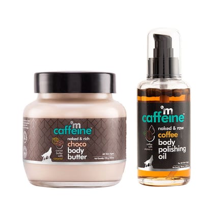 MCaffeine Pre & Post Shower Moisturization Routine - Coffee Body Massage Oil & Choco Body Butter (350g)