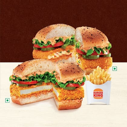 Paneer Royale Burger + Hot 'N' Saucy Burger + 1 Med Fries