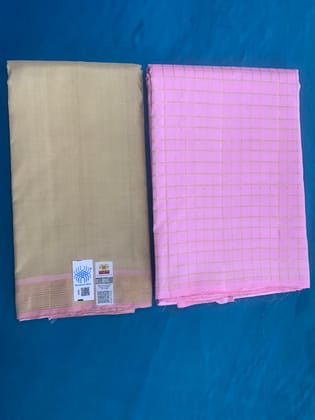 NVHSVBP002-Pink Handloom silk Veshti And Babypink Handloom Silk Shirt 2.5 meters