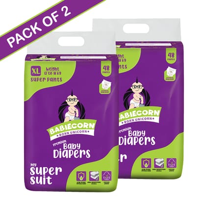 BABIECORN My Super Suit Baby Diaper Pants with Wetness Indicator 12 to 18kg - XL (96 Pieces)