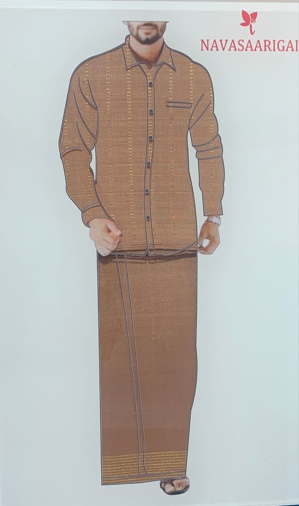 NVHSVB004-Brown Handloom Silk Veshti And NVHSSB003-Brown Handloom Silk Shirt 2.5 meters - Kurtas & Kurta Sets | Buy online on ZillyBuy