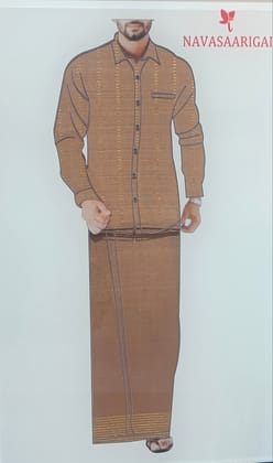 NVHSVB004-Brown Handloom Silk Veshti And NVHSSB003-Brown Handloom Silk Shirt 2.5 meters