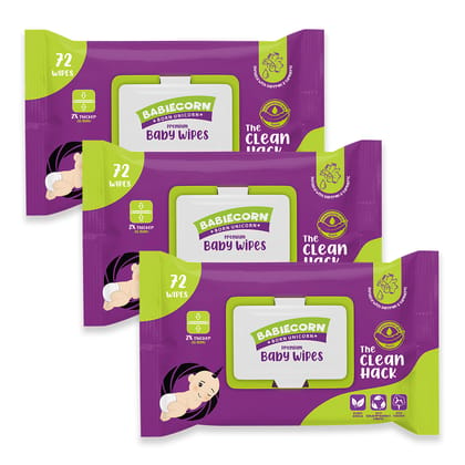 BABIECORN Premium Baby Wipes Soft & Gentle Formulated with Saffron&Turmeric combo pack of (216 Wipes)