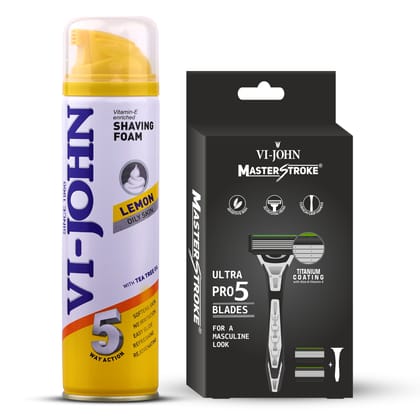 VI-JOHN Lemon Shaving Foam 200ml & Master Stoke Ultra Pro 5 Blade Shaving Razor For Men