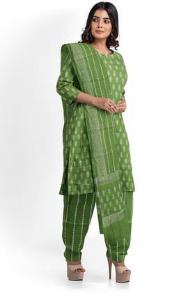 Garvi Gurjari Women Hand Block Print Cotton Dress Material/Salwar Suit