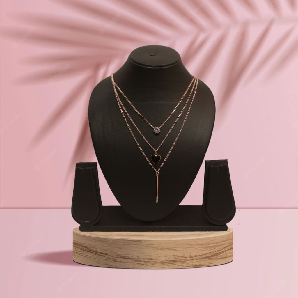 UG Fashion Jewellery Western Style Rose Gold Plated Multi-layered Black Heart Pendant for Women