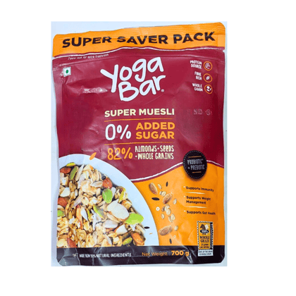 Yogabar No Added Sugar Muesli, Crunchy, High Fiber, Sugar free, High Protein  700 g pouch