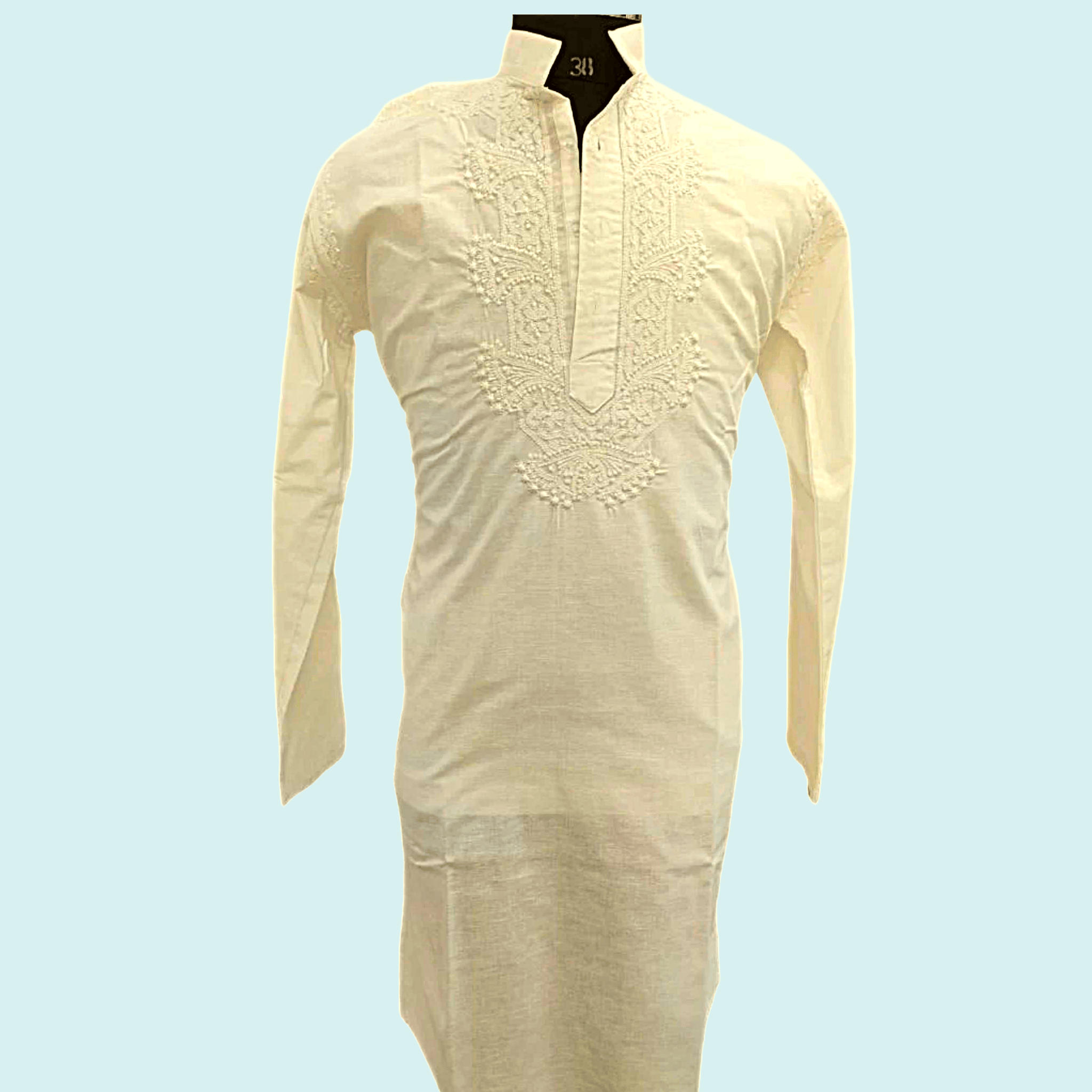 Off Yellow Sequin Chikankari Kurta Set