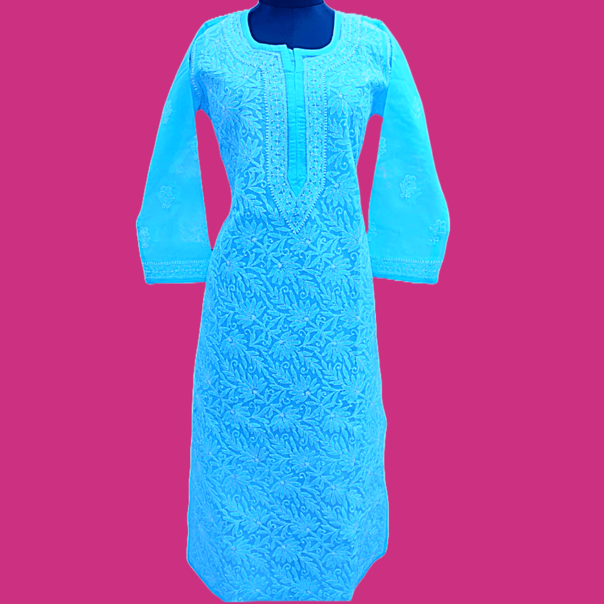 Blue  Gala Daman Lucknowi Chikankari Casual Georgette Kurti