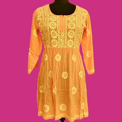 Orange Yellow Short Chikankari Kurti