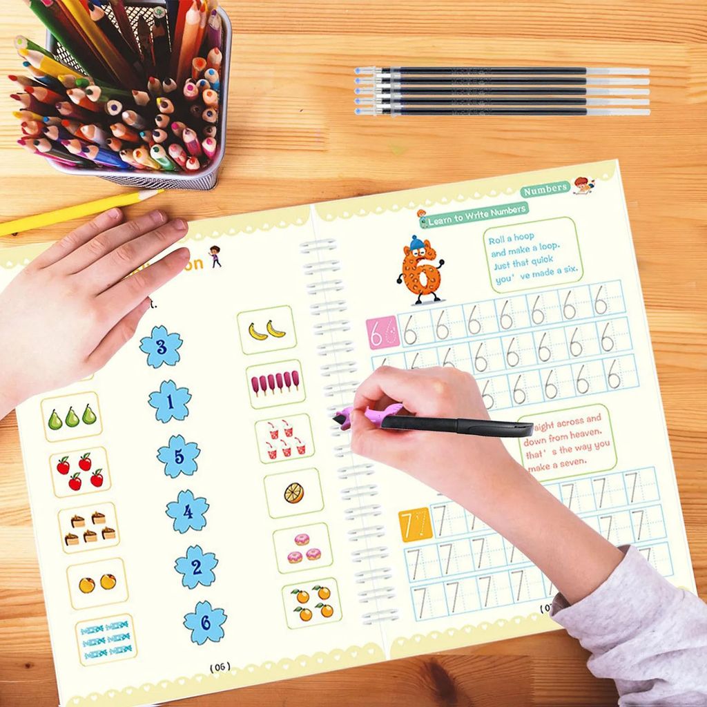 ZURU BUNCH Magic Practice Copybook with Pen and Refills for Preschoolers with Pen, Reusable Practice book for Kids, Learning Toy, Education Practice Copybook (4 Books, 10 Refills and 1 Grip)