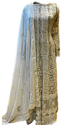Semi Stitched Golden on golden chikankari Kurta with dupatta