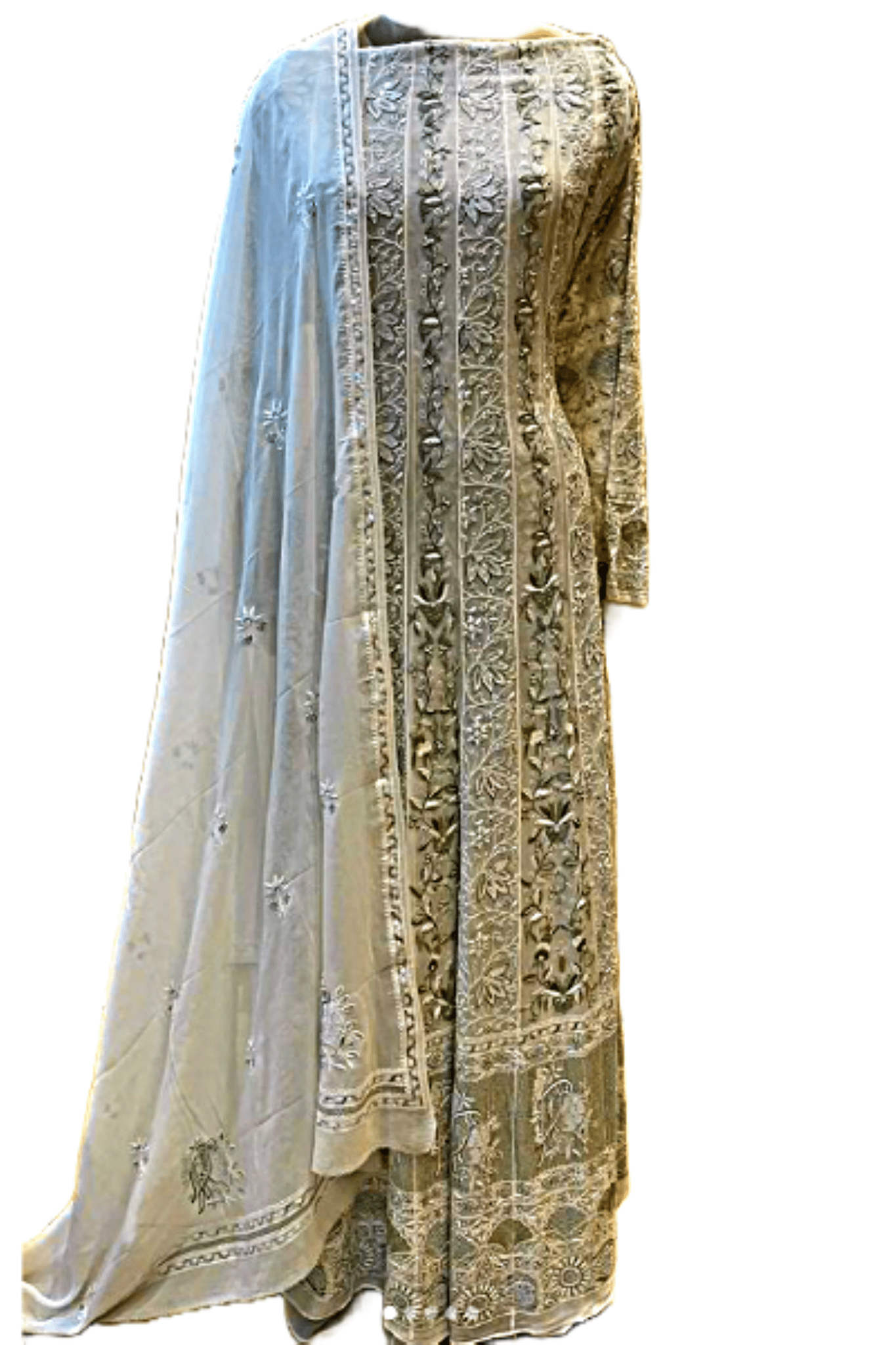 Semi Stitched Golden on golden chikankari Kurta with dupatta