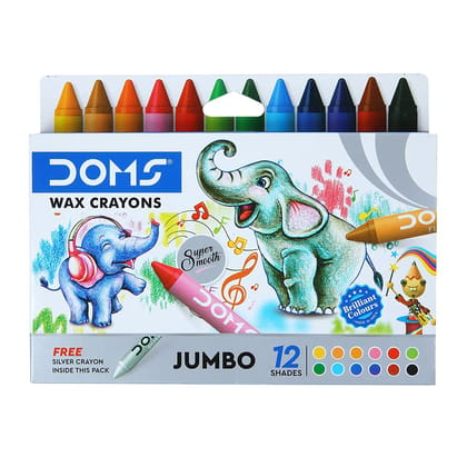 Buy 2 Get 1 Free! Doms 12 Shades Jumbo Wax Crayons | Smooth & Even Shading | Bright & Playful Colors | Free Silver Crayon Inside | Non-Toxic & Safe for Children