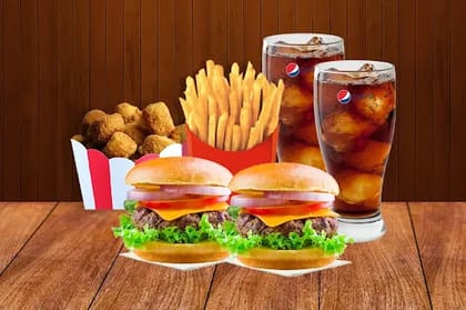 2 Lamb Burger+ Fries+ Chicken Popcorn+ Pepsi __ In House Mutton Burger,In House Mutton Burger