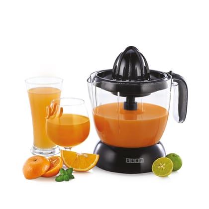 Usha iJuice Citrus Press Juicer 1L | 30 W Low Speed Crushing| Two size Cones for Different Size Fruits (Black)