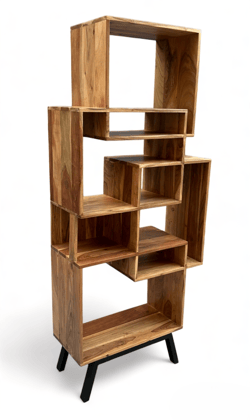 Tower Bookshelf Solid Acacia Wooden Bookshelf|Book Shelf Cabinet For Home&Office Living Room|Pre Assembled Semi Open Bookshelf by Orchid Homez