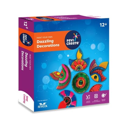 Fevicreate Paint Your Own Dazzling Decorations Diwali Kit contains Tealight Holders, Diya Cutouts, Fevicryl Glass Colours,Fevicol MR to make Acrylic Rangoli|Best Creative Diwali Gift for Age 12 Years+
