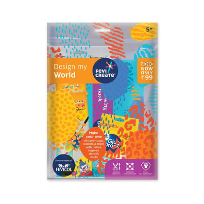 Fevicreate Plastic Design My World Kit Contains Drawing Book, Stencils, Rangeela Tempera Colours, Glue Drops for Fun &amp; Creativity| Best Return Gift for Boys &amp; Girls Age 5 Years+, Multicolor