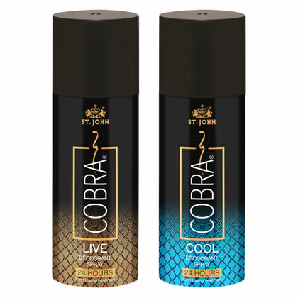 ST-JOHN Cobra Cool & Live Limited Edition Deodorant Spray Log lasting Protection 150ml Each Deodorant Spray For Men - Pack of 2