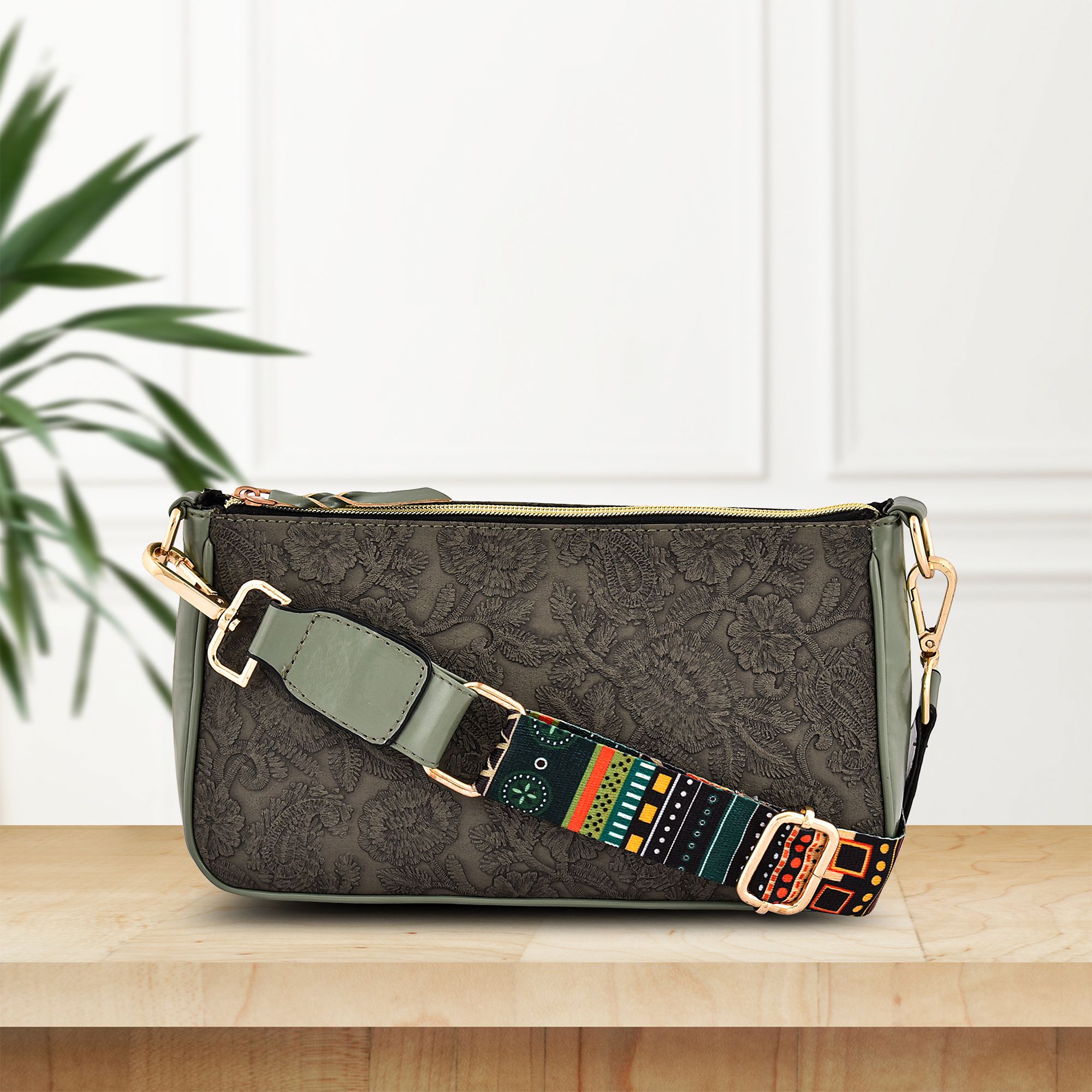 Lychee Bags PU Women Green  Printed Sling Bag