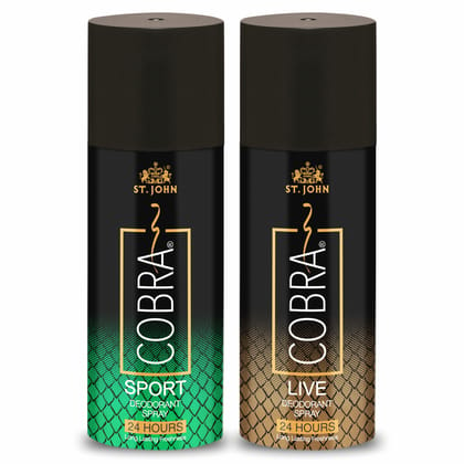 ST-JOHN Cobra Sports & Live Limited Edition Deodorant Spray Log lasting Protection 150ml Each Deodorant Spray For Men - Pack of 2