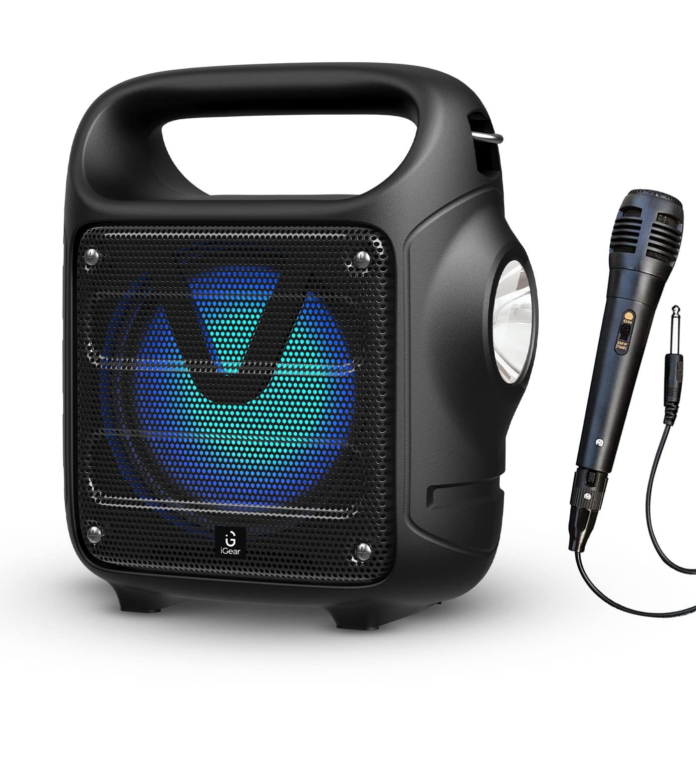 iGear Camo 10 watts Portable Bluetooth Speaker with a corded mike, Rechargeable Battery, USB and TF/SD Card Support/Mic Support/Inbuilt FM Radio/TWS Function/Powerful Torch and Carrying Belt