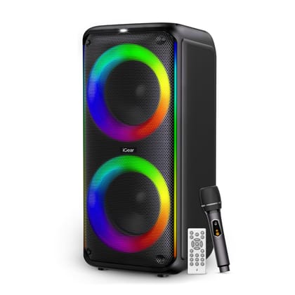 iGear X-Bass 60 Ultimate 60W Portable Bluetooth Party Speaker with Dual Bass Radiators - Rechargeable Karaoke Mic, Mesmerizing RGB Lights, True Wireless Stereo (TWS), and Remote Control (Black)