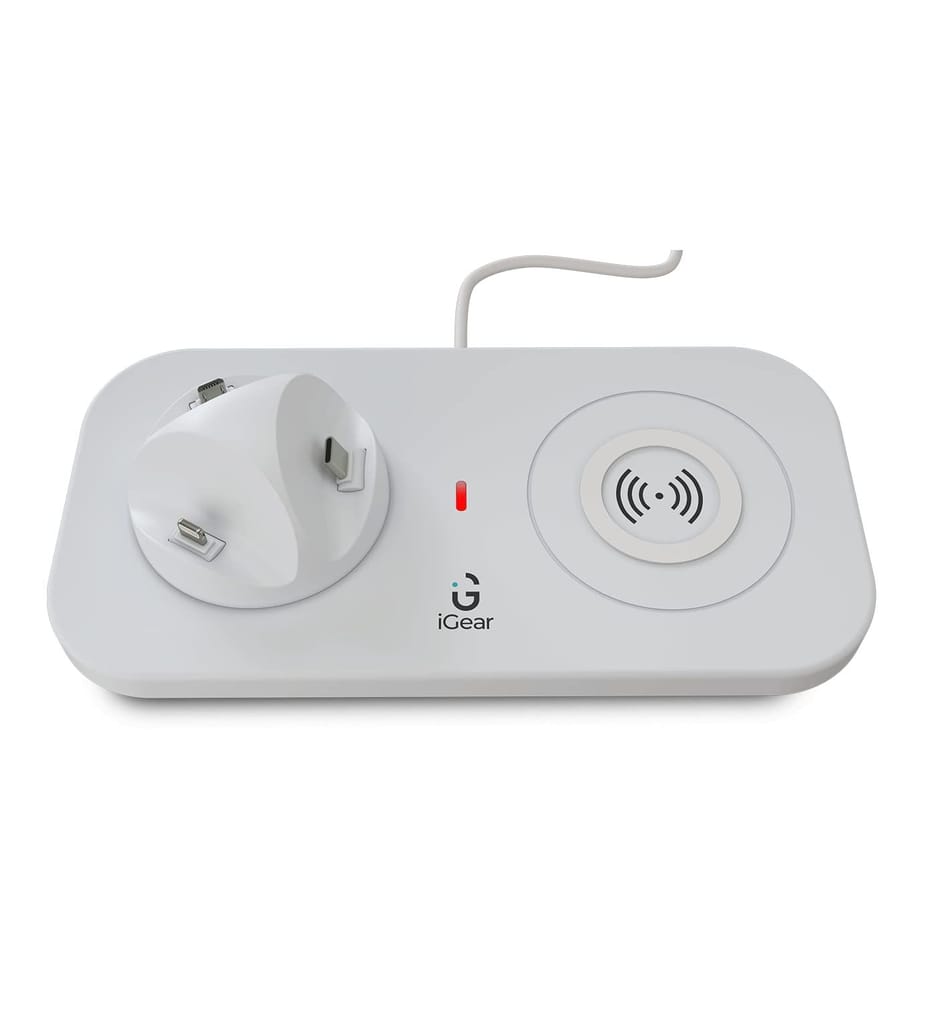 iGear DockMe 10W Fast Charging with Docking and 15W Wireless Charger, Android, iOS and Type-C Charging pins,(White) - 1 Year Free Replacement Warranty