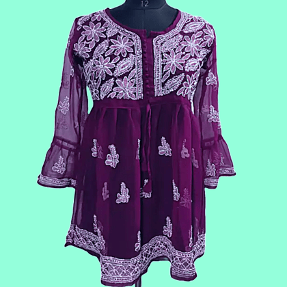 Purple Chikan Embroidery Cotton Rayon  Kurta
