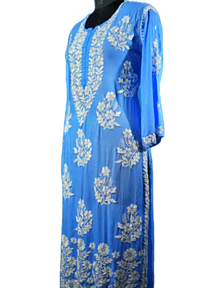Women Chikan Embroidery Cotton Rayon Light Blue